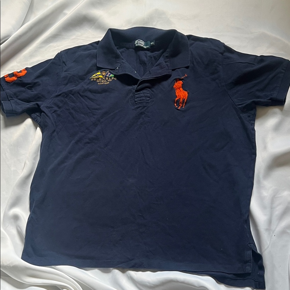 Polo by Ralph Lauren Dark Blue Polo with Bright Orange Emblem